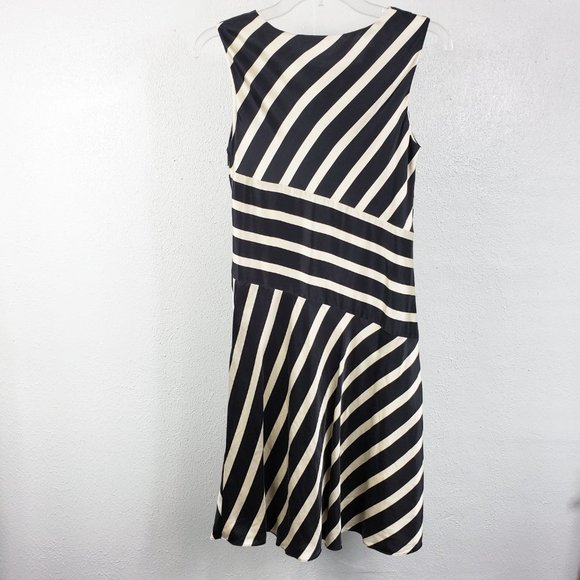 Tommy Hilfiger Size 4 Silk Cream Black Sleeveless V Neck Knee Length Dress - Picture 7 of 12
